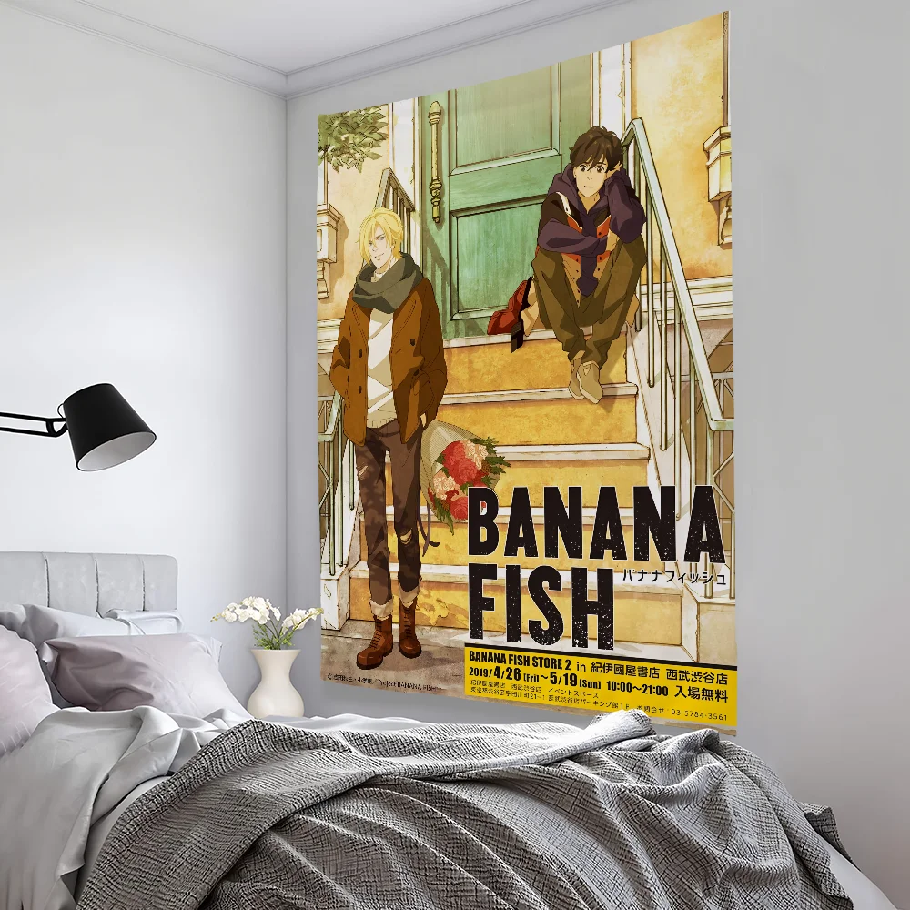 Cartoon B-BANANAS F-FISH Fashion Tapestry Bedroom Living Bar Garden Outdoor Microfiber Festival Decoration Background Art Banner