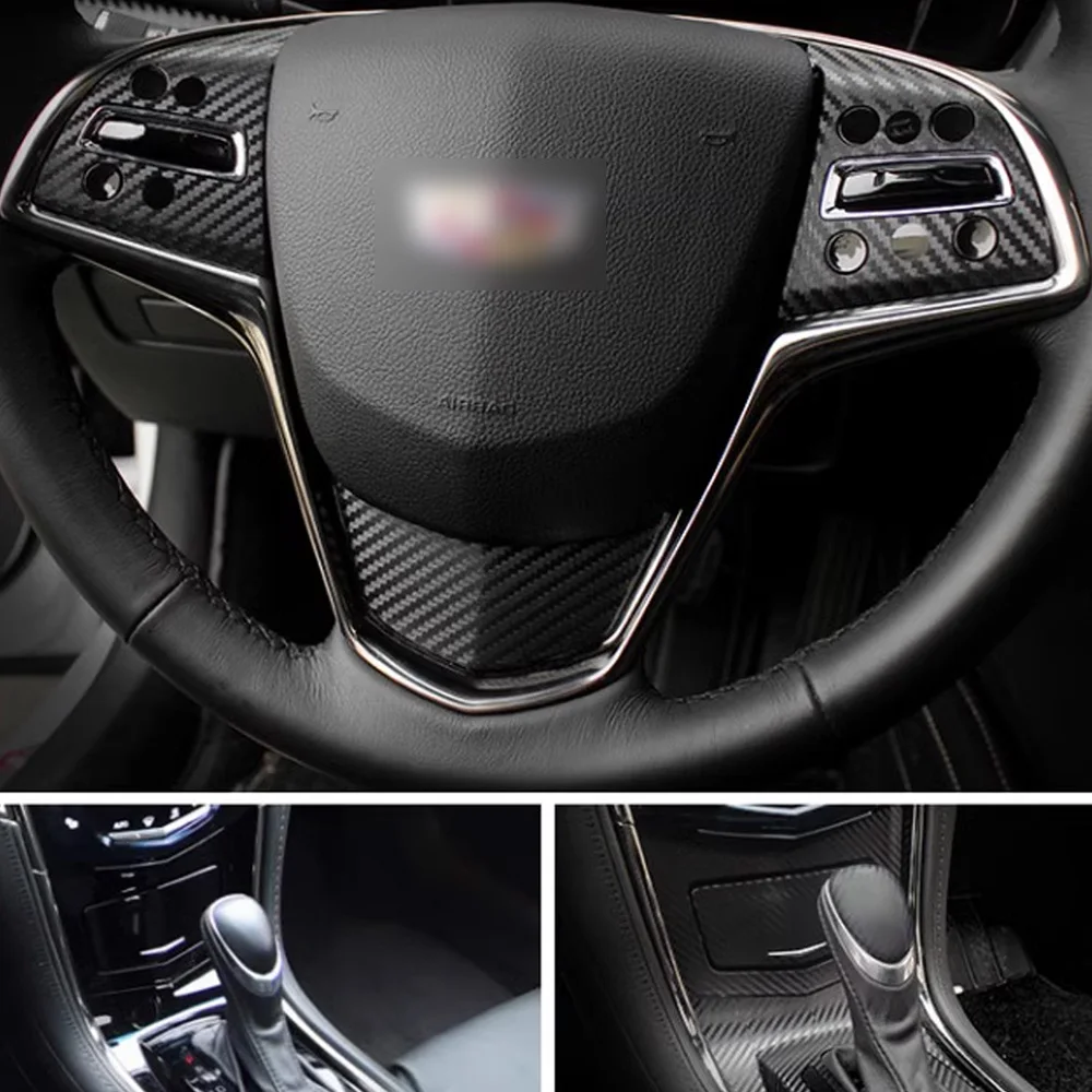 For Cadillac ATS 2013-2019 Interior Central Control Panel Door Handle Carbon Fiber Stickers Decals Car styling Accessorie