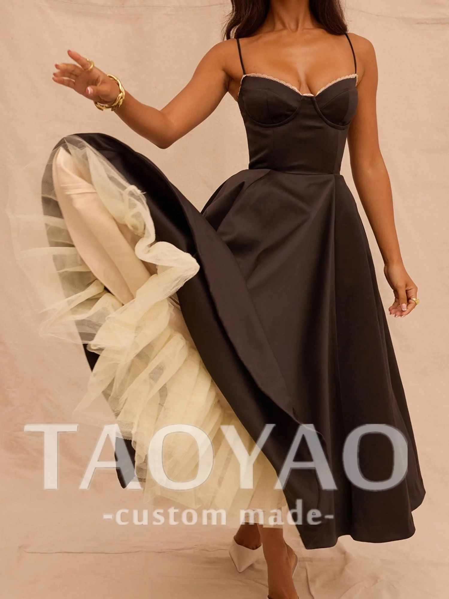 

Индивидуальные черные атласные вечерние платья А-силуэта с вышивкой и вырезом «сердечко», без спинки, для выпускного вечера, Vestidos Fe Fiesta 2026 Robe De Soiree