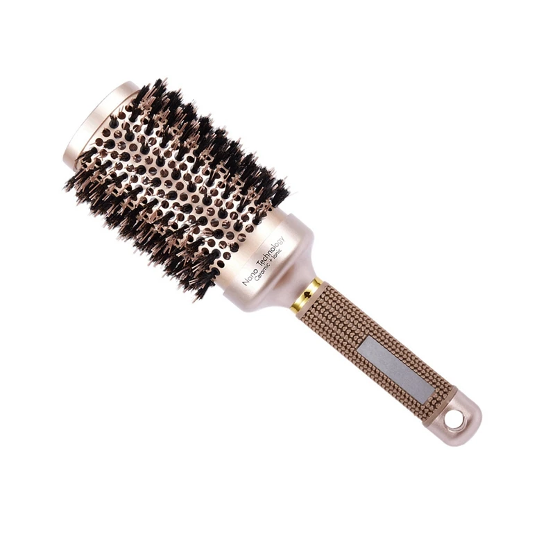 2X Round Barrel Hair Brush With Simulation Boar Bristle, For Hair Drying, Styling, Curling, Gold (2.1 Inch)