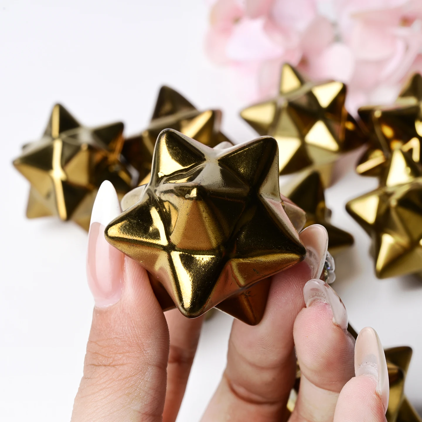Aura Golden Smelting Crystal Star, Artificial Crystal Merkaba Star, Star of MerKaba, Mineral Sample, Crystal Gift, Home Decor
