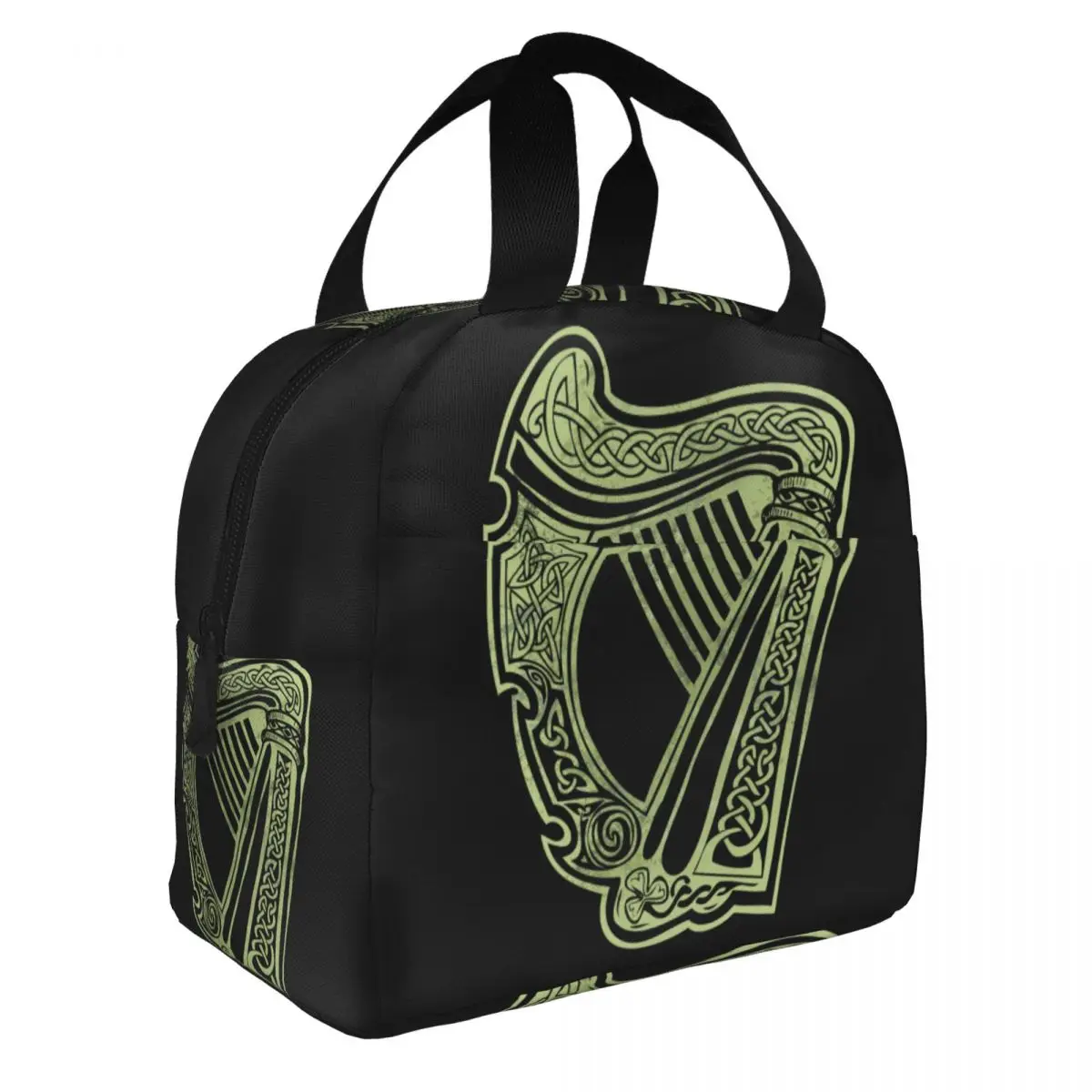 

Celtic Harp Lunch Bento Bags Portable Aluminum Foil thickened Thermal Cloth Lunch Bag for Women Men Boy