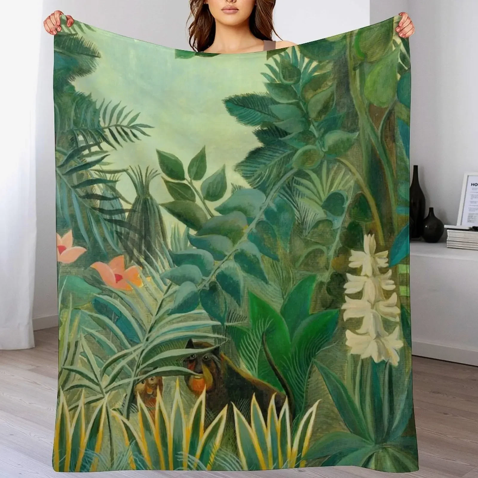 The Equatorial Jungle - Henri Rousseau Throw Blanket Shaggy Soft Beds Beach Blankets