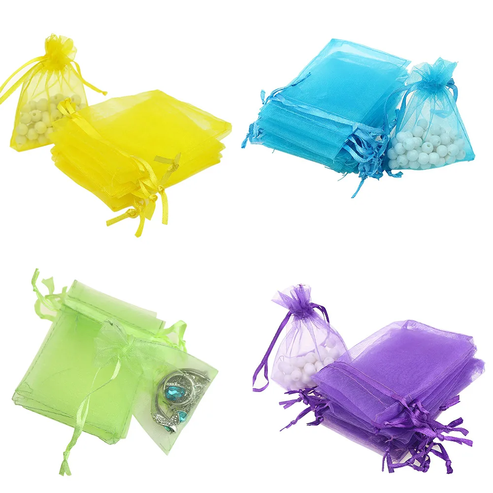 100pcs Drawsting Bags Storage Organza Jewelry Packaging Bags Party Decoration Drawable Bags Gift Pouches