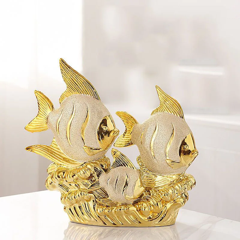 Chinese Ceramic Goldfish Ornament Home Livingroom Wine Cabinet Figurines Decoration Office Opening Housewarming Sculpture Crafts