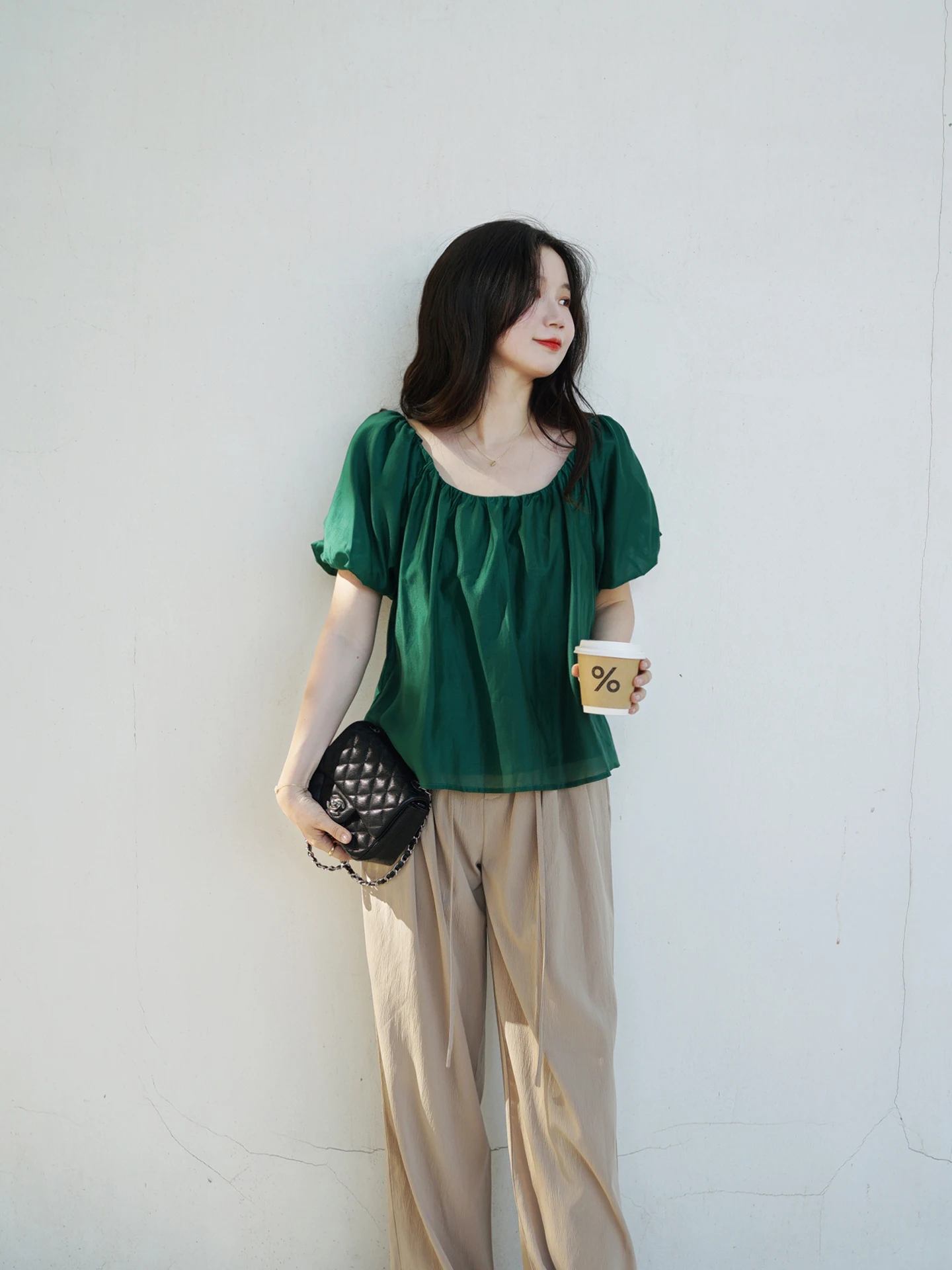 

Французская свободная дышащая рубашка из вискозы для женщин, летняя повседневная блузка с короткими рукавами-фонариками для работы и отдыха