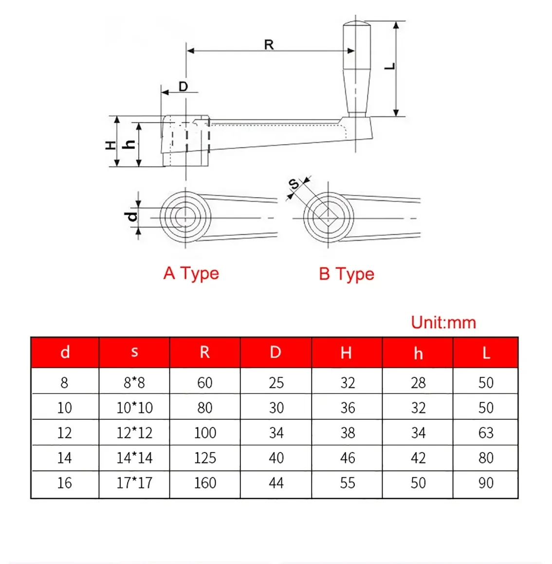 1Pcs 8-20mm Round/square Hole Crank Hand Crank Generator Mechanical Equipment Handle For 3D CNC Machine Tool Milling 63mm-160mm