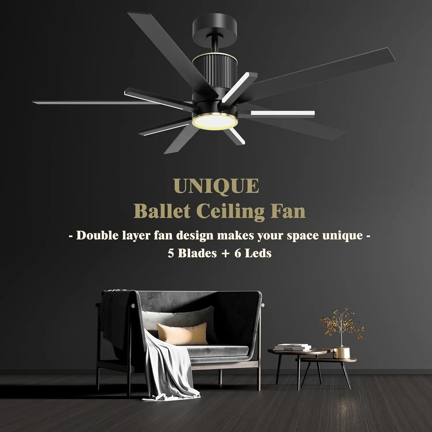 Black Ceiling Fan with Light and Remote，Black and Gold Ceiling Fans with Lights，