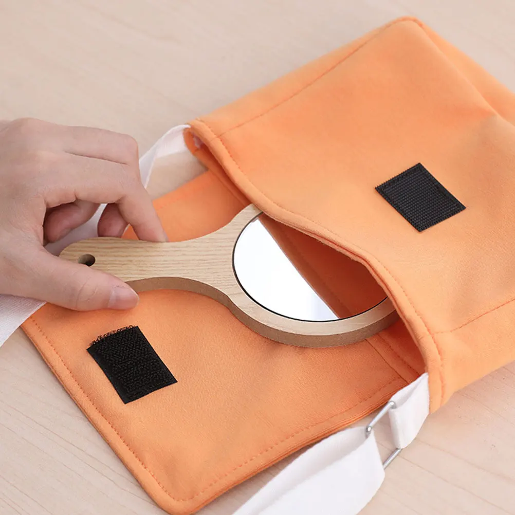 

6pcs Handheld Portable Beauty Girl Handle Mirror For Women Wood Handle Clear Surface Travel Vanity Mirror