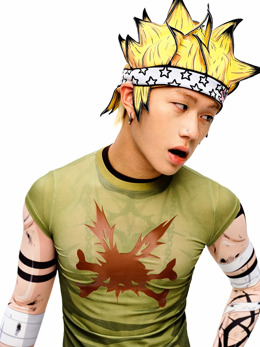 

CFIERCE Rabbit Skeleton Print T-irt Street Sle Slim Fit Cotton ort Sve round Ne ex Summer Faion T-irt