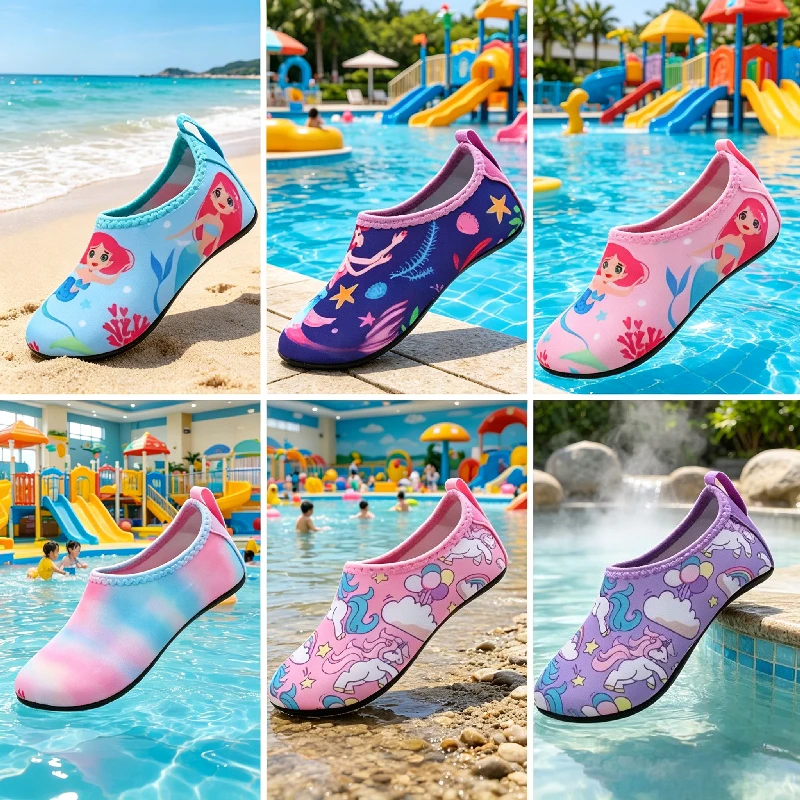 YUYIN Kids Water Sport Beach Swimming Socks Girl Thin Multi Prints Anti Slip Fitness Yoga Dance Swim Surf Diving Underwater Shoe