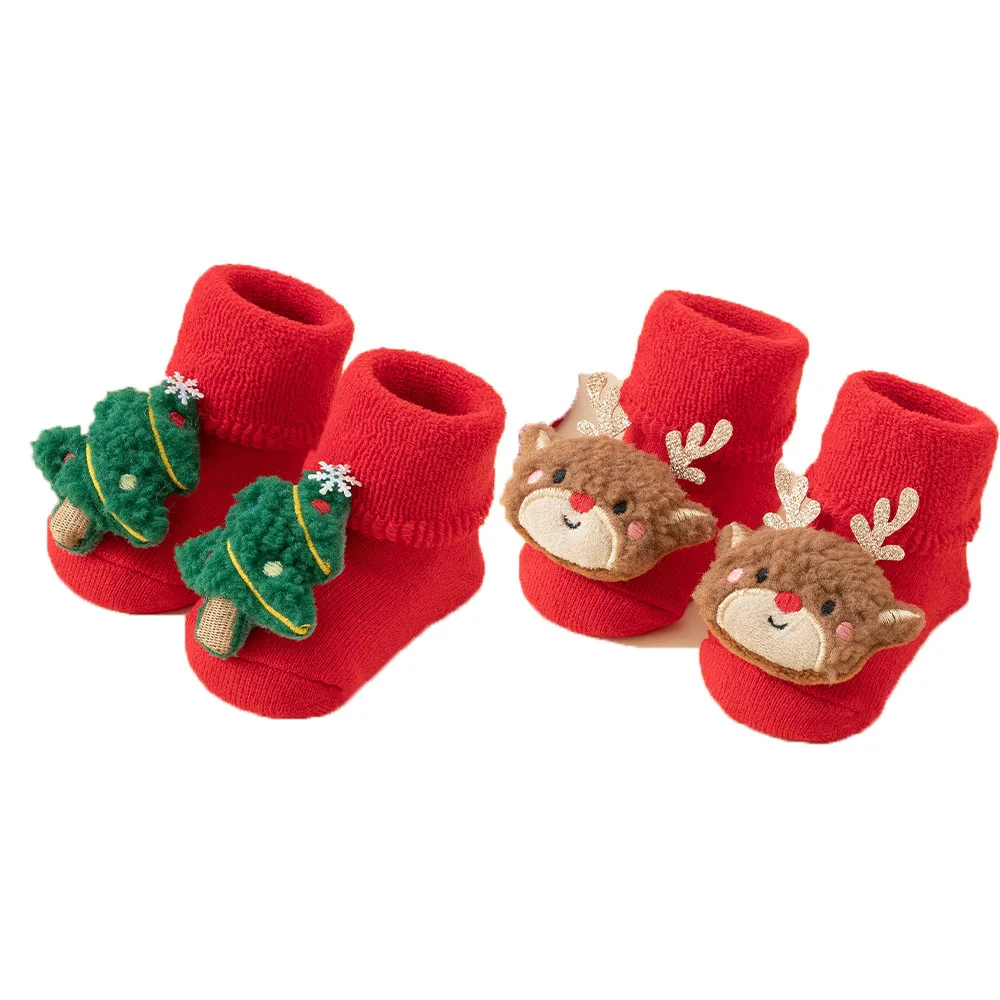 Christmas Baby Socks For Boys Girls Autumn Winter Toddler Anti-slip Floor Socks Children Red Festive Santa Claus Sock 0-1 Years