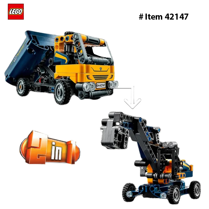 LEGO 42147 Technic Dump Truck, 2in1 Toy Set, Construction Vehicle Model to Excavator Digger,Gift for Kids, 177PCS