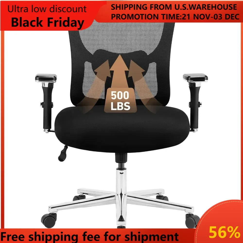 Ergonomic Home Office Desk Chair - 500lbs Heavy Duty Mid Back with Lumbar Support & 4D Armrest, Height Adjustable Mesh Computer