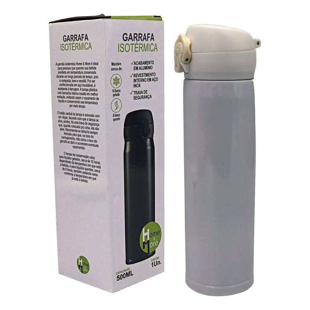 500ml Isothermal Bottle with Plastic Screw Lid with Safety Lock-White