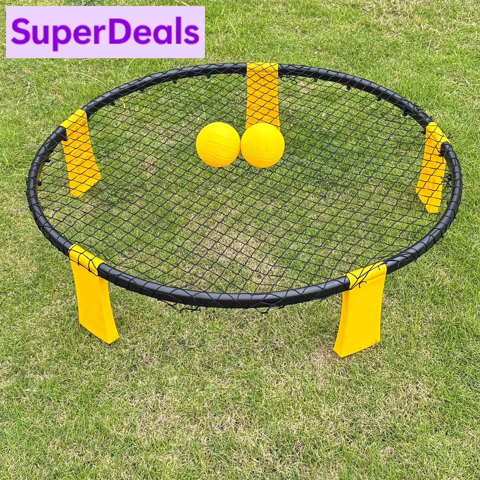 

Портативный игровой набор с пляжным мячом — полный комплект Roundnet с 2 мячами, прочный развлекательный на открытом воздухе для пляжа, заднего двора, парка и путешествий