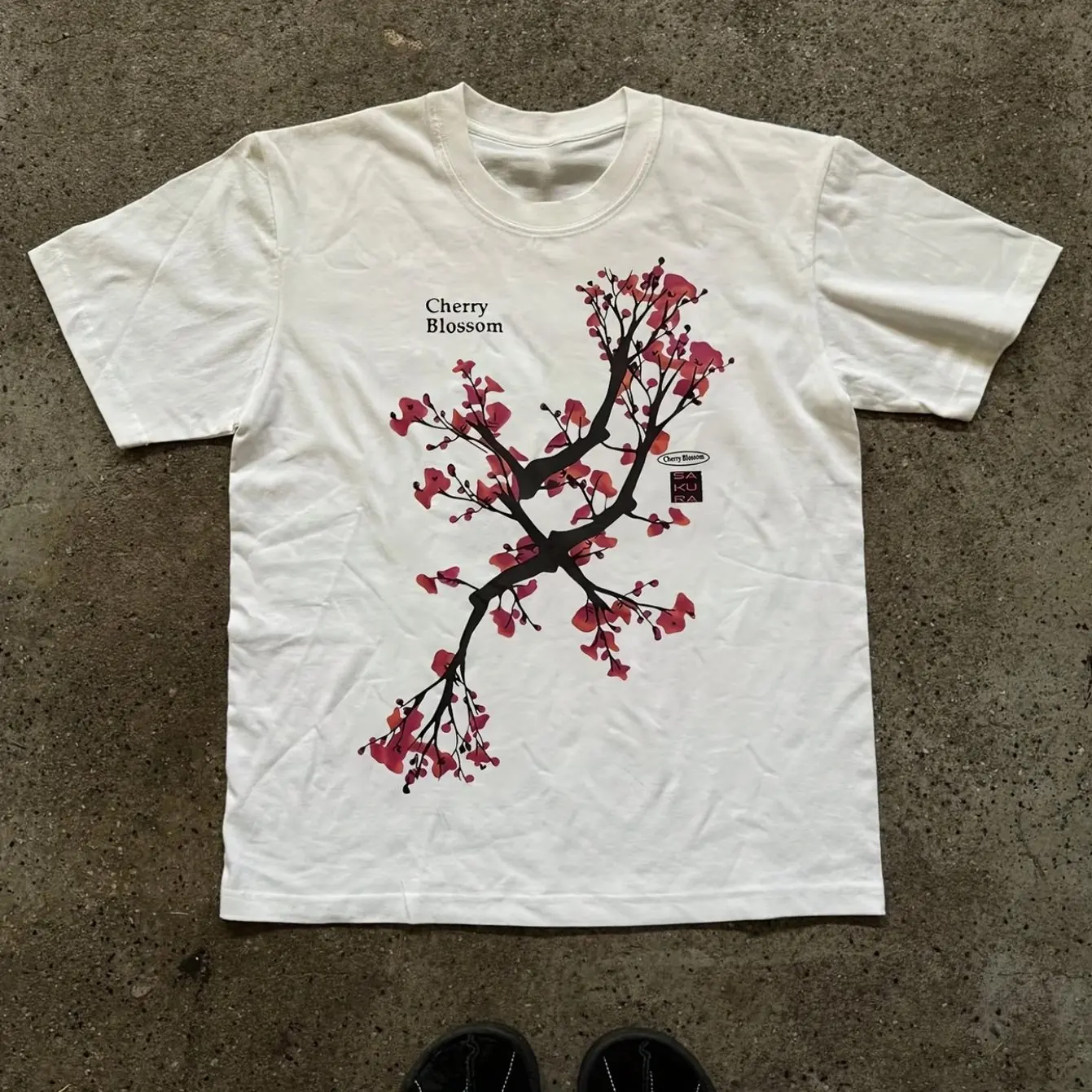 Japanese Ink Cherry Blossom Print T Shirt Vintage Oriental Floral Men Women Crewneck Casual Cotton Short Sleeve Tee