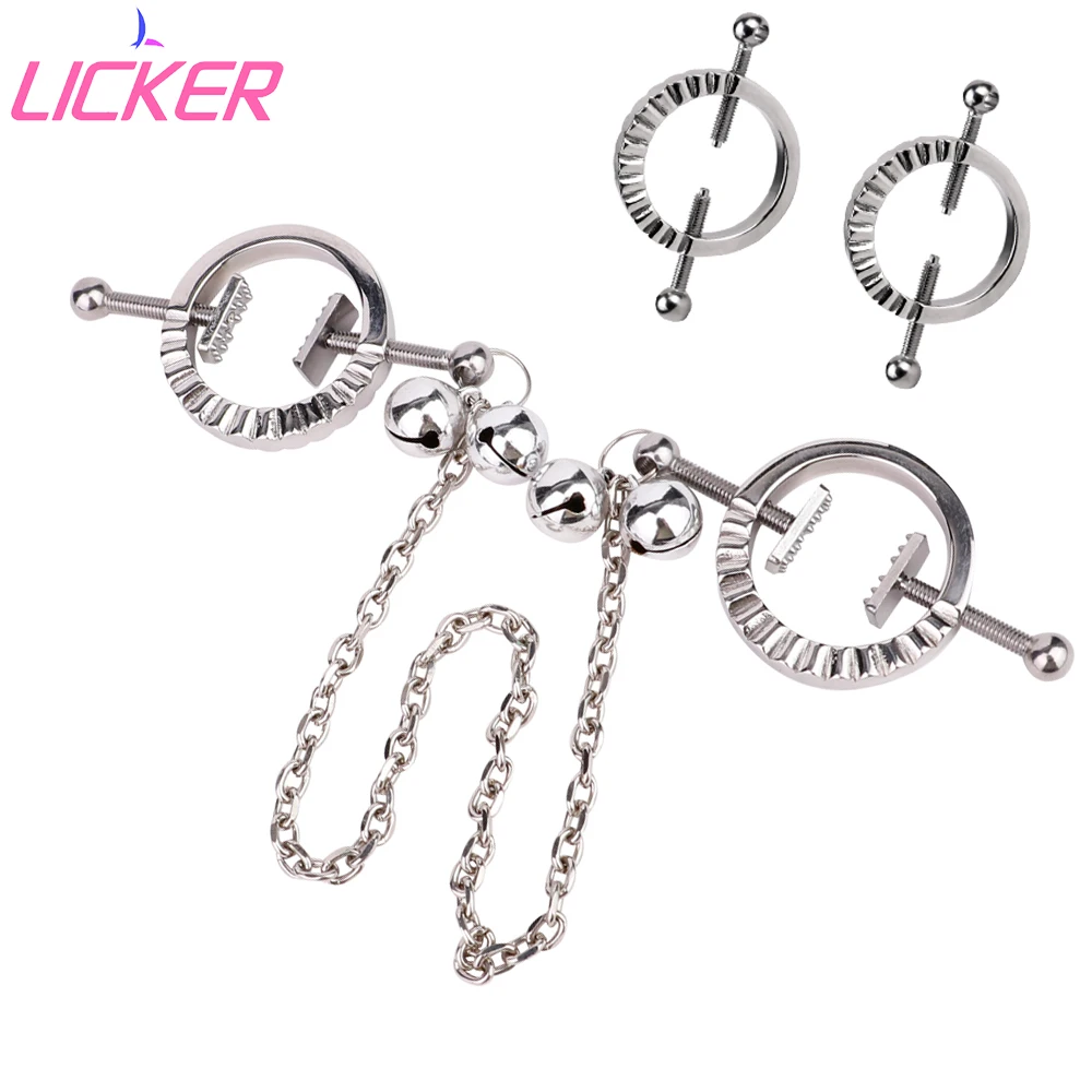 

LICKER 1 Pair Breast Clamps Nipples Clips With Small Bells Chain Bondage Sex Toy For Women Pleasure Couples Flirting Adult Game