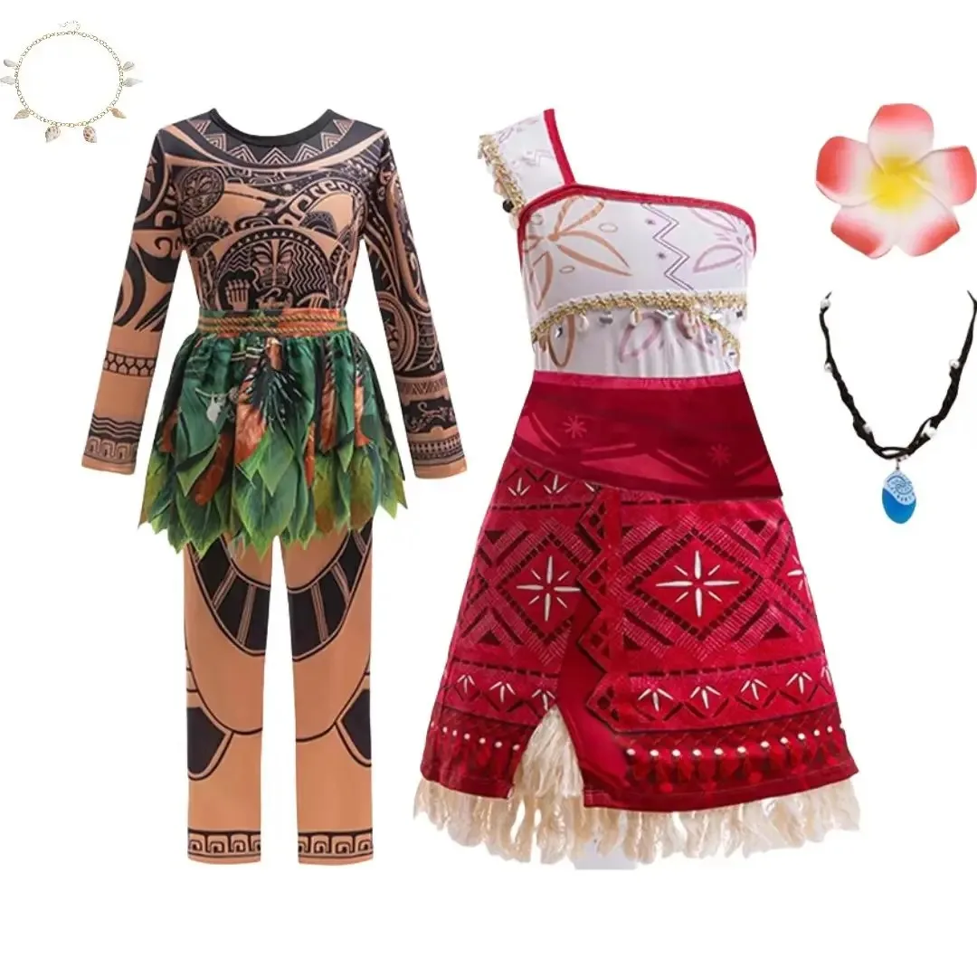 

Одежда для косплея плеста океана, каникулы для девочек, платье принцессы + ожерелье для мальчиков, комплект для выступлений в стиле аниме Маяяна на Хэллоуин