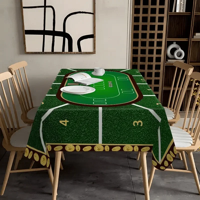 1pc Modern Nordic Style Rectangular Tablecloth - Durable polyester woven fabric, classic green poker game theme designxzj