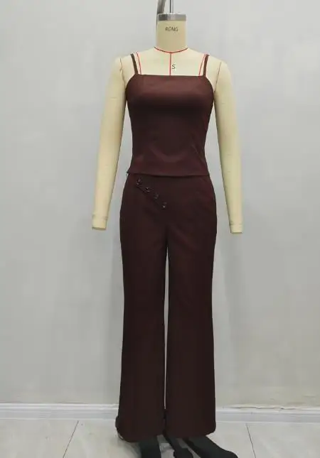 Two Piece Set Women Outfit 2026 Spring Summer New Solid Color Square Neck Sleeveless Vest Top & High Waist Wide Leg Pants Set