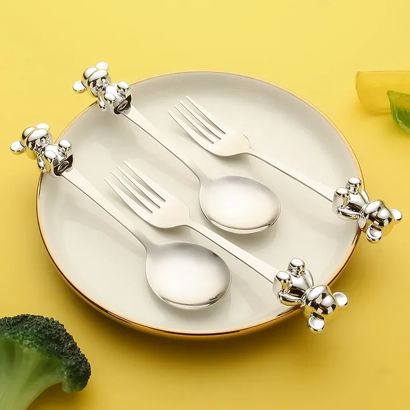 Creative Cute Bear Coffee Dessert Spoon Fork Stainless Steel Coffee Stirring Tea Dessert Scoop Cute Cartoon Bear Dinner Spoon