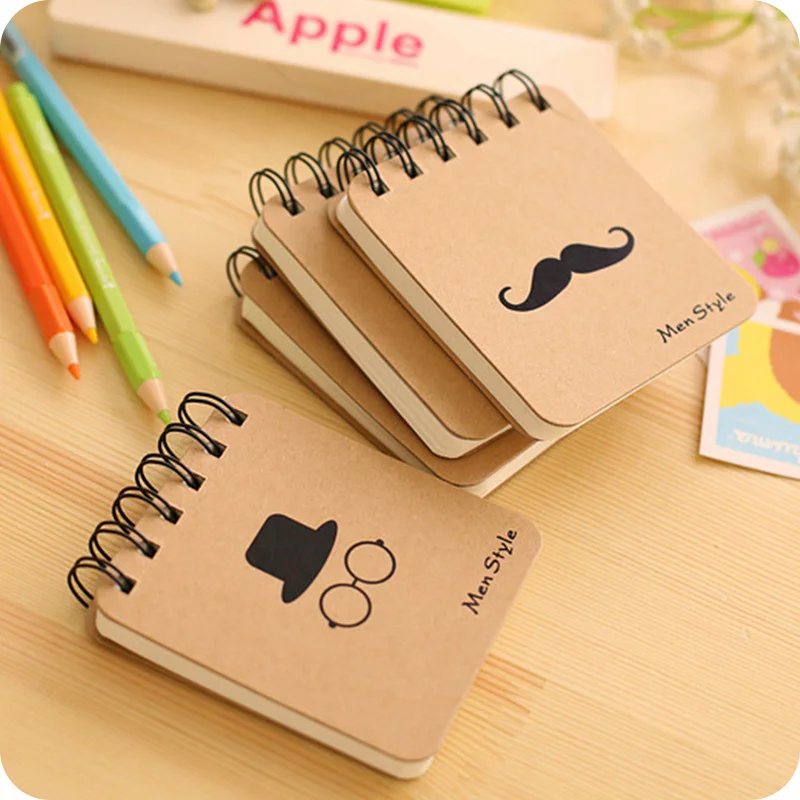 Mini pocket spiral notebook, vintage cowhide cover notebook, portable notebook for school office, 4 random notebooks