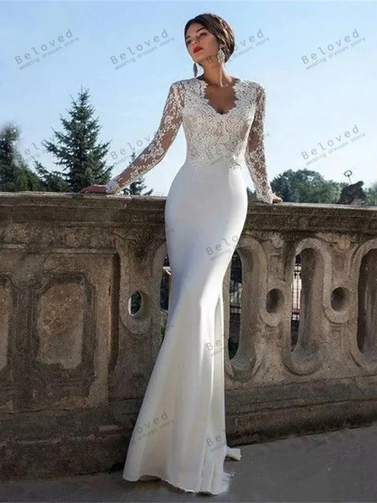 Vestidos De Novia Vintage, Vestidos De Novia elegantes, apliques De encaje, mangas completas, batas De satén para fiesta Formal, Vestidos De Novia elegantes