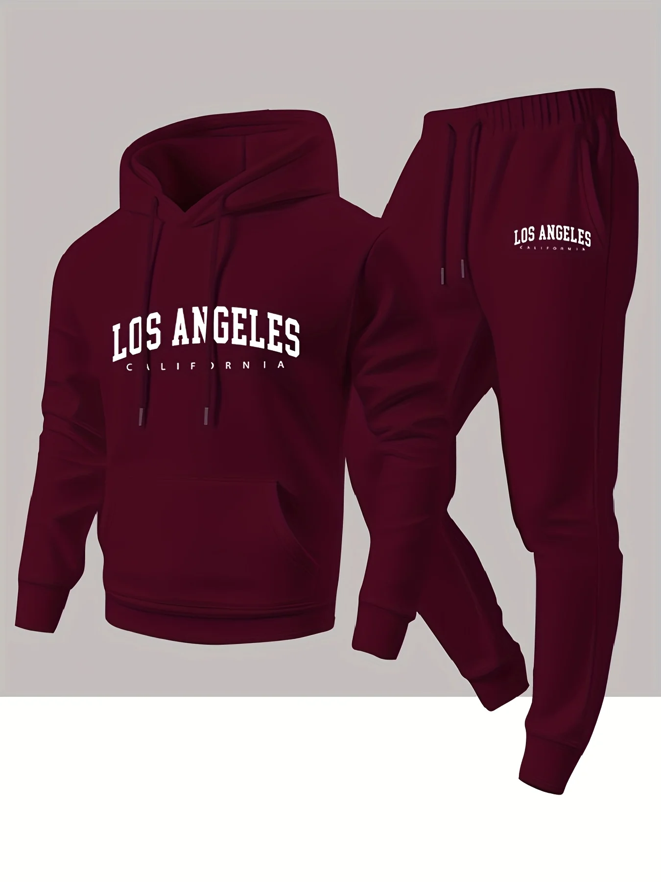 Men 2 Piece Tracksuit Los Angeles Letter Graphic Hoodie + Jogger Pants Set Casual Loose Streetwear Autumn Winter Sportswear Suit view 4