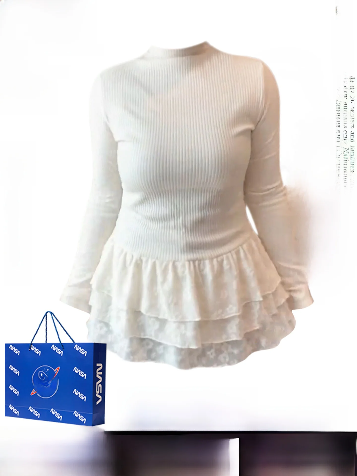 

Футболка Slim Fit Long Sve, женская осенне-зимняя футболка в горошек с кружевной отделкой и высоким воротником, базовый слой irt Design Sensation f Hig...