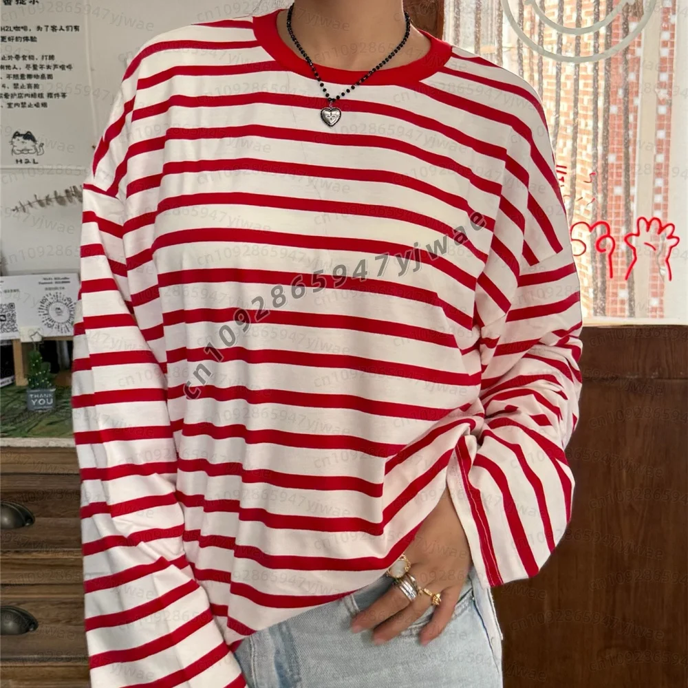 Y2k Teen Gestreifte Damen Langarm-T-Shirts, Fairy Grunge Print, Weite Oberteile, Vintage Harajuku E-Girl Shirts, Vintage Damen T-Shirt – Detail 10