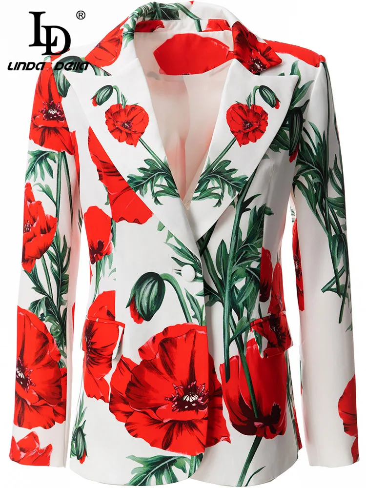 LD LINDA DELLA 2023 New Spring Runway Fashion Jacket Women Half Sleeve Crystal Beading Flower Print Coats