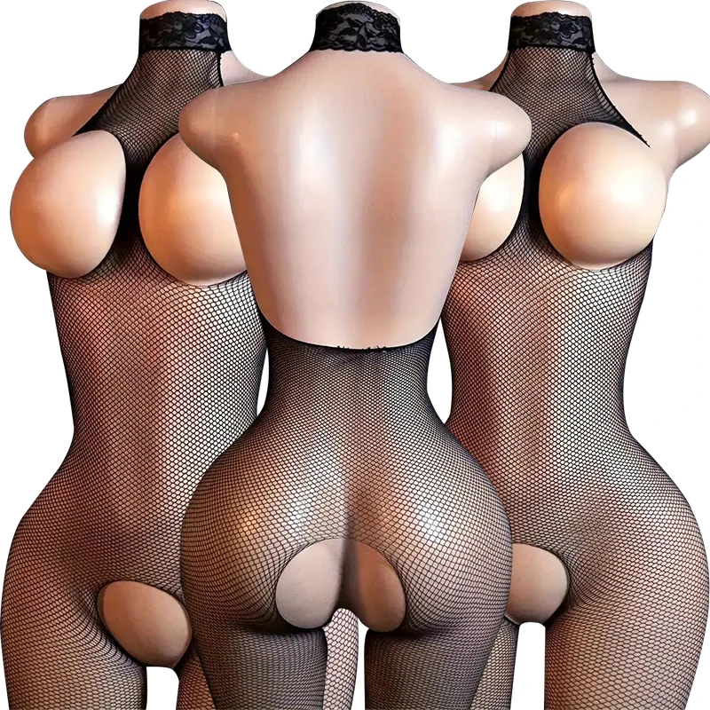

Sexy Crotchless Full Bodystockings Porno Underwear Women Mesh Hollow Out Open Bra Teddy Baby Doll Dress Y2k Erotic Lingerie Set