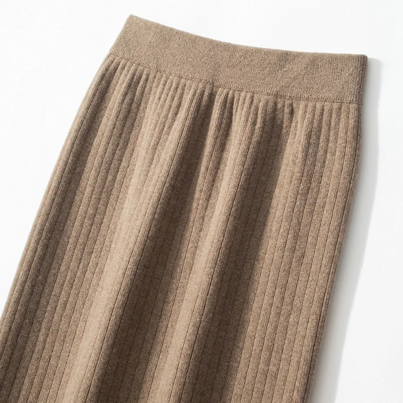 

00% Pure Wool Mid-Length A-Line Skirt Women's Autumn Winter Slimming High Waist Ele Casual Split Skirt Faionable Versa...