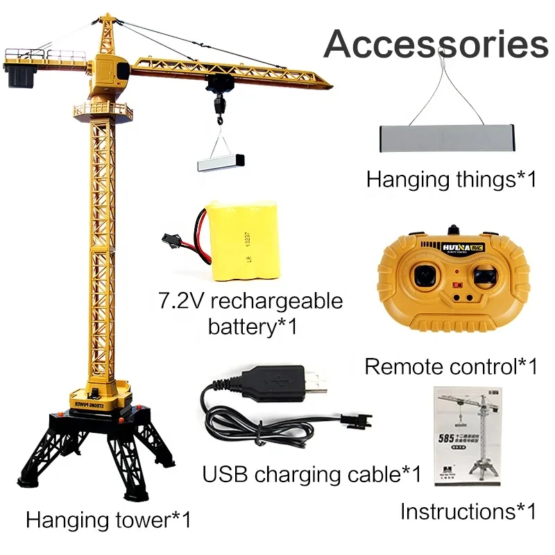 HUINA 1/14 RC Remote cControl alloy Tower Crane 2.4GHZ 12CH Wireless Remote Control Engineering Vehicle Model Boy Children\'s Toy