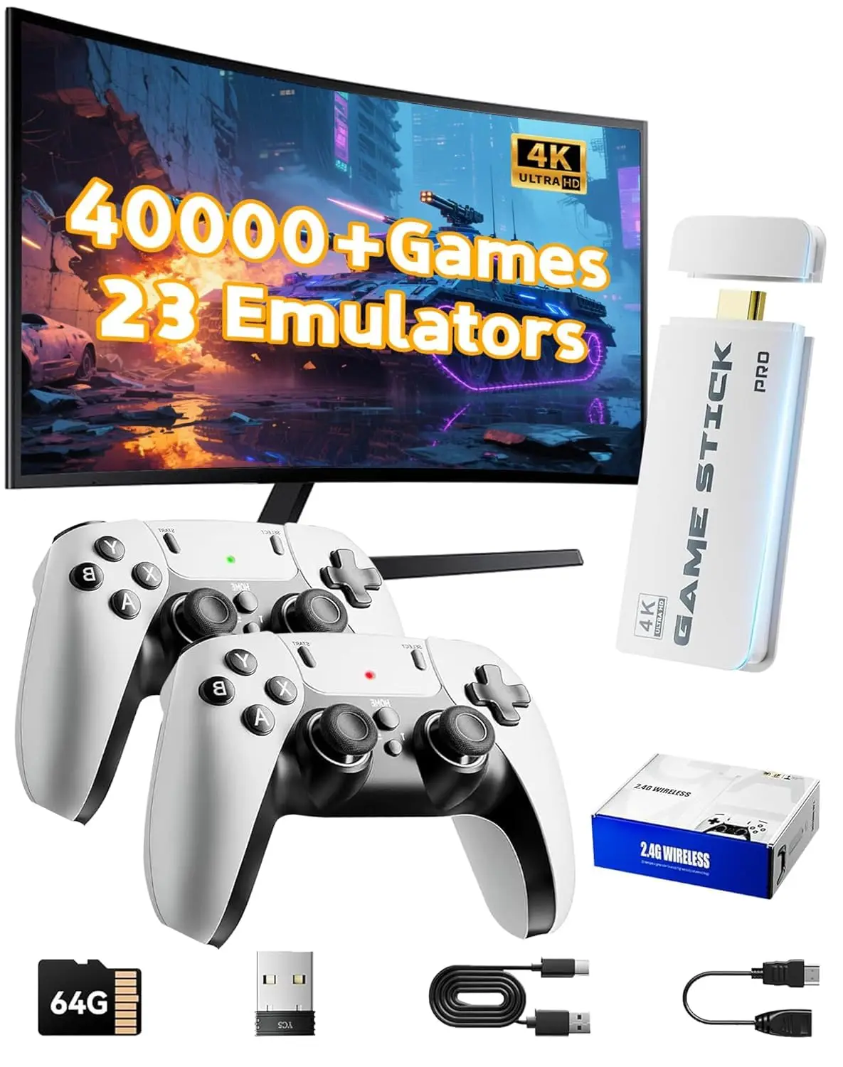 

Модернизированная игровая консоль в ретро-стиле с более чем 40 000 играми, 4K HDMI, 2 беспроводными контроллерами - цвет Off White