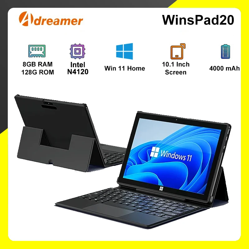 

Планшетный ПК 2-в-1 с Windows, 10,1 дюйма, Intel Celeron N4120, 8 ГБ ОЗУ, 128 ГБ SSD, 1280x800 IPS, Windows 11, для бизнеса и офиса