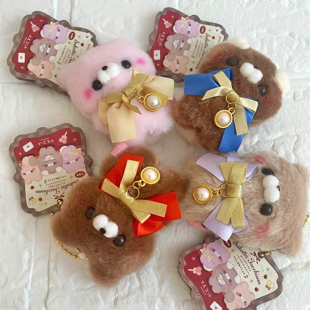 7cm Yell Plushie Sukkutto Tatchisan Teddy Selection 2 double ribbon pearl standing bear dog puppy round tail BC fluffy pendant
