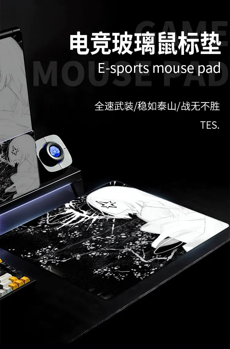 Anime Boys Black YUME Upgrade Glass Gaming Mouse Pad Smooth Frosted Tempered Hard Desk Mat FPS Office Customizable Accessories