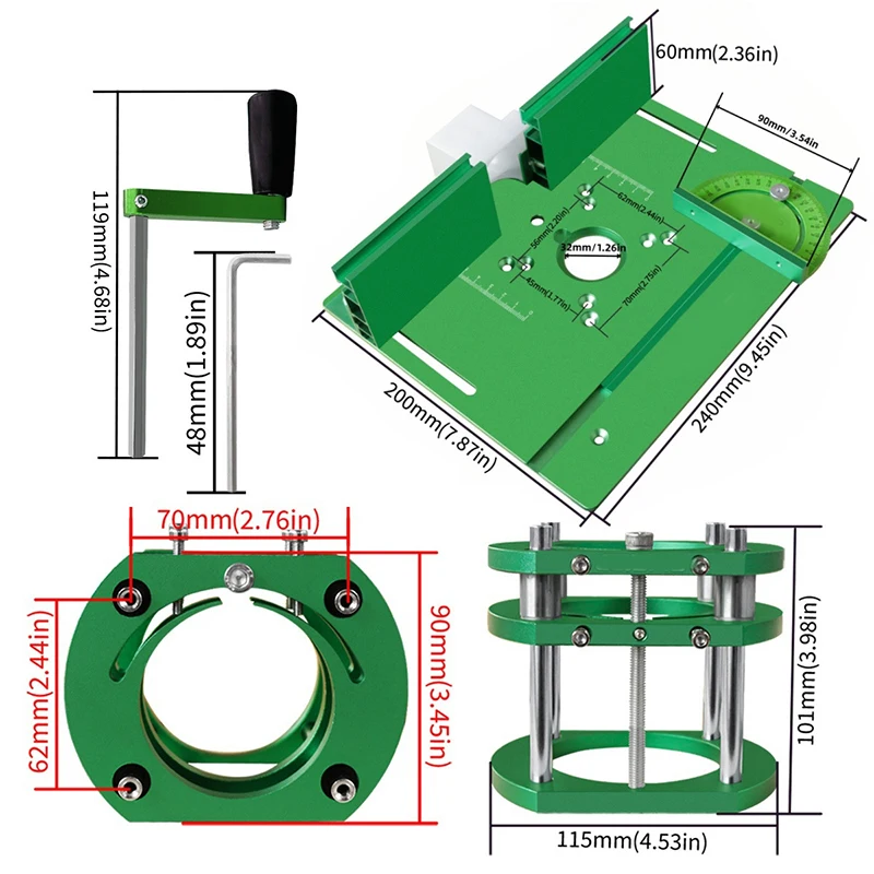 Woodworking Router Accessory Lift Kit - 64~66mm Universal Aluminum Plate for Router Table Trimmer Engraving Workbench