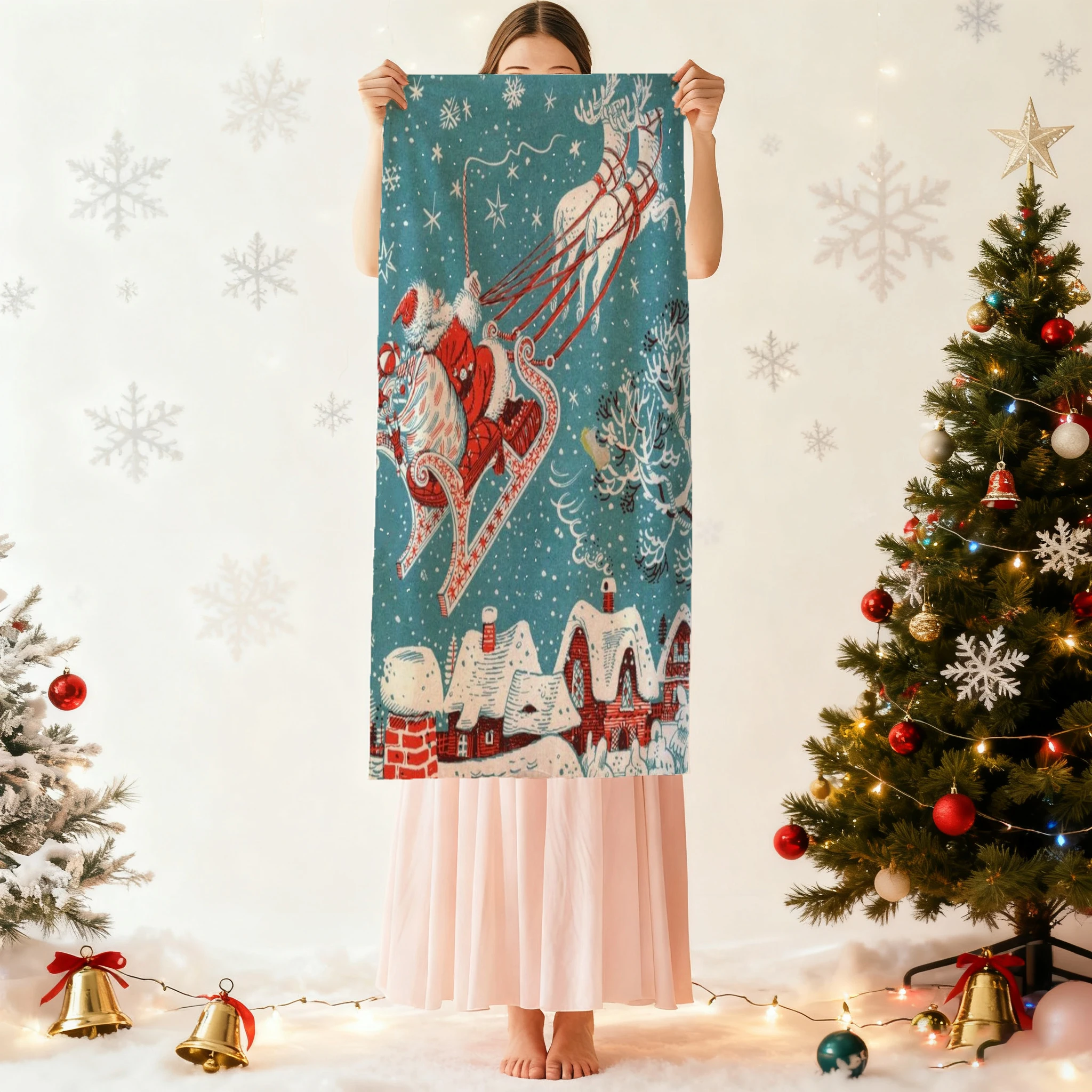 Christmas Santa Claus Soft Printed Towel Flannel Towel Quick-drying Double-sided Velvet Absorbent Towel Bath Wash Face Towel
