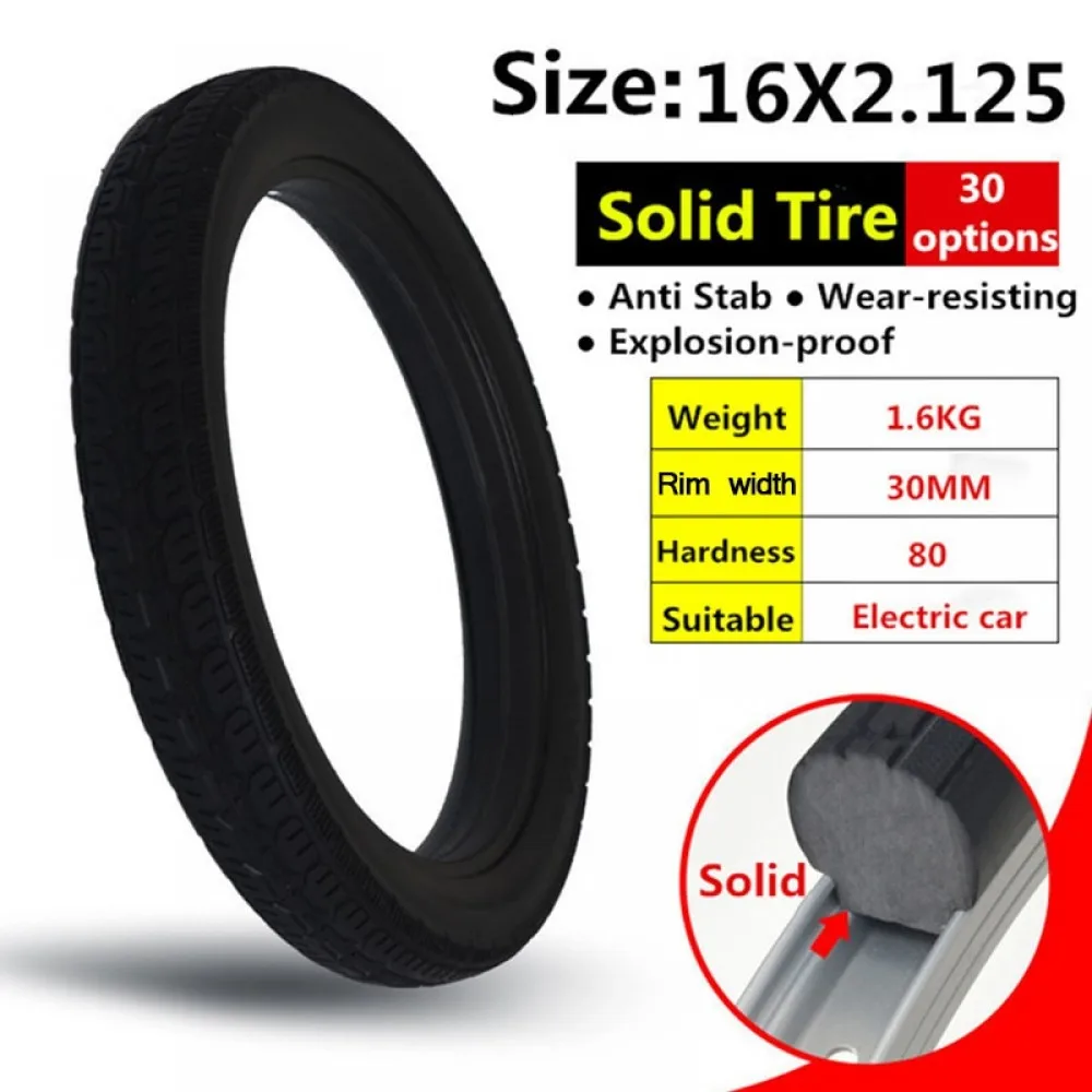 

Bicycle Tire 16*2.125 Tubeless Tyres 16 Inches Solid Tire for Electrombike 16inch Road Bike Mountain Bike Tires