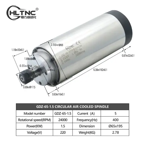 HLTNC 1.5KW 65mm ER11 110V 220V GDZ-65-1.5 24000rpm 400Hz luftkyld spindel med 4st lager för CNC-trägraveringsmaskin 10 best sales 65 mm spindel - №2