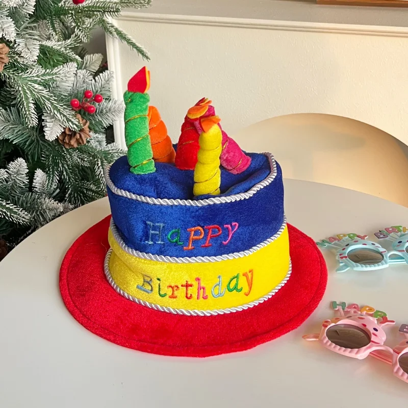 2 pcs set Uniex solid color funny Birthday cake hat decormation glasses for stage performance party costumes