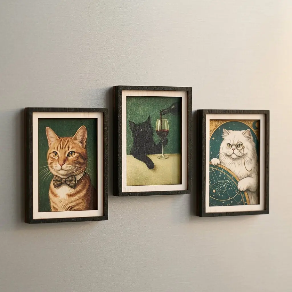 Black Cat Wine Fridge Magnet Cute Mini Framed Art Refrigerator Magnet Summer Home Decor for Kitchen Whiteboard