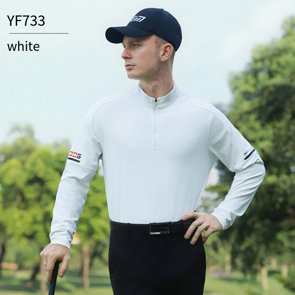 PGM Golf Men's Long Sleeved T-shirt Stand Up Collar Zipper Men's Spring and Autumn Event Sports Shirts High Elasticity Top