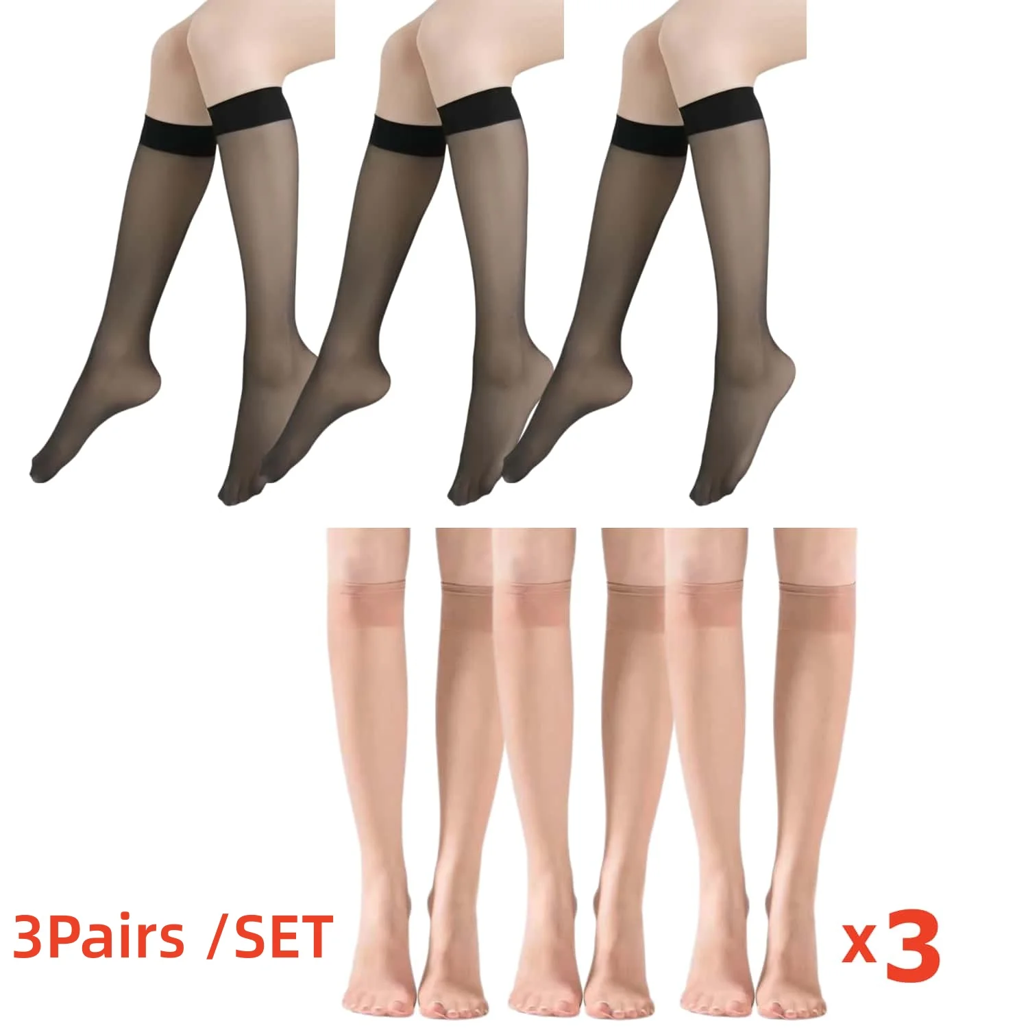 3 Pairs 1 set Sheer Knee High Women Sexy Ultra thin Transparent Glass Stockings Breathable 2026 NEW Summer girls cosplay Socks