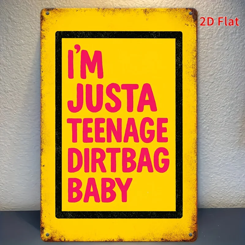 2D Flat Vintage Metal Decor Plaque, Silk Screen Printed Lyrics, Grid Design Minimalist Wall Art Gallery Wall Decor