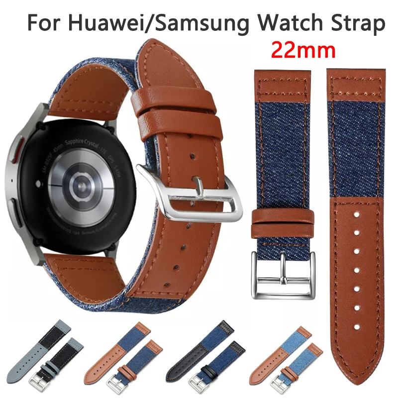 22mm Denim Leather Wrist Band for Huawei Watch GT2 GT3 Pro 46mm Strap Bracelet for Samsung Galaxy Watch 3 45mm Gear S3 Watchband