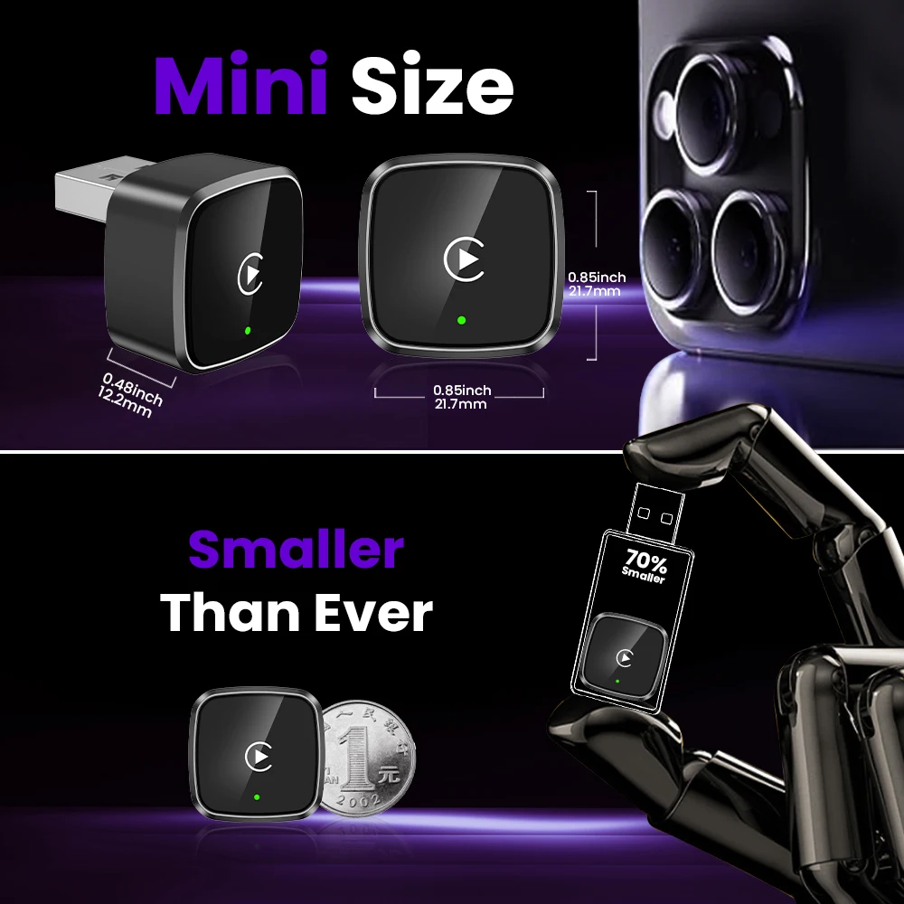 محول Carplay اللاسلكي أندرويد السيارات اللاسلكية الذكية دونغل 2in1 لفولفو بنز أودي كيا هيونداي VW مازدا كاديلاك MG بيجو #4